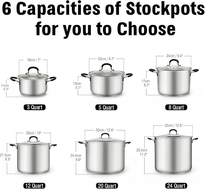 Cook N Home Professional 5 Quart Stainless Steel Stock Pot with Lid | Induction Cookware for Soup, Oven Safe, Dishwasher Safe