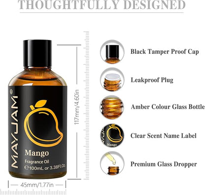 MAYJAM 100ML/3.38FL.OZ Mango Fragrance Oils with Glass Dropper, Essential Oils for Diffusers for Home, Long Lasting Scented Oils for Diffusers Soap Candle Making