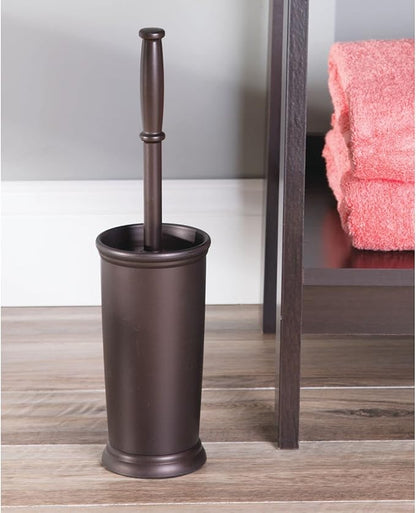 mDesign Plastic Compact Toilet Bowl Brush, Round Slim Wastebasket, Garbage Can/Recycling Bin Combo - Bathroom Cleaning/Storage, Holds Tissue, Cotton Balls, Trash, Hyde Collection, Set of 2, Bronze