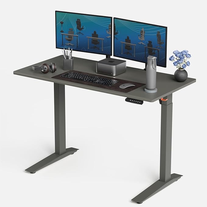 Autonomous Grey Electric Standing Desk 5 48×24 Inches, Adjustable Height Desk Stand Up Desk, Sit Stand 3 Memory Presets, Cable Tray for Home Office & Computer Workstation