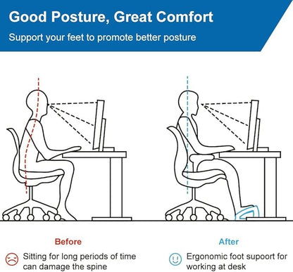 StrongTek Ergonomic Under Desk Footrest, 3 Adjustable Heights Wooden Office Footrest, Large Anti-Slip Surface, Improves Posture and Blood Circulation, up to 400lbs (Black)