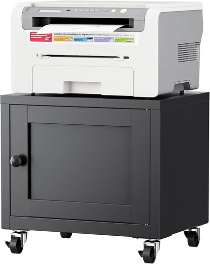 Small Printer Stand with Storage, Home Office Printer Table for Small Spaces, Under-Desk 3D Printer Stand with Wheels, for Office Copier and Fax Machine, Black