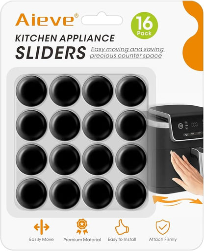 Aieve Black Appliance Slider, 16 Pcs Self Adhesive Appliances Sliders Countertop Caster Wheels, Kitchen Essentials Organization Home Must Have Gadgets