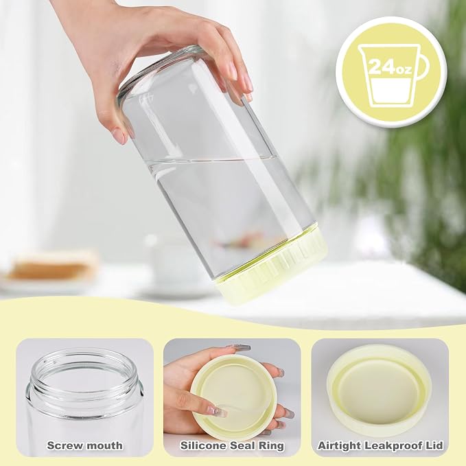 SHOWIN Overnight Oats Containers with Lids, 24oz Glass Jars with Lids 4 pcs, Milk White, Wide Mouth Mason jars for Salad, Yogurt, Snacks, Meal Prep