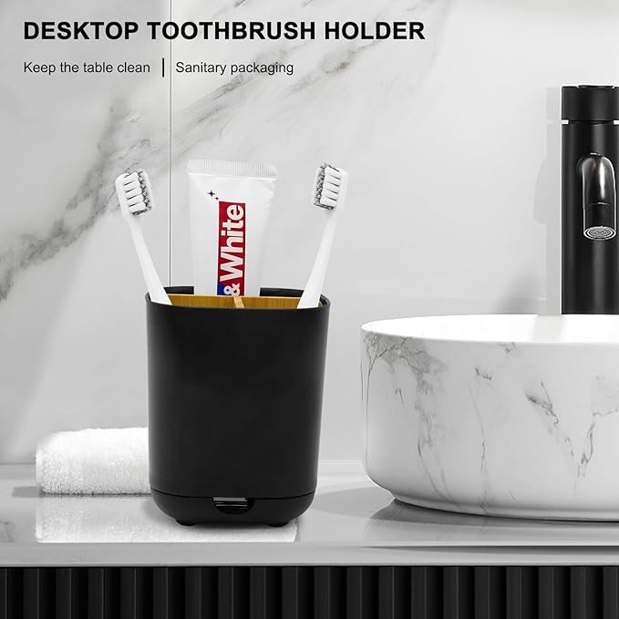Toothbrush Holder with Bamboo Divider,Detachable for Easy Cleaning Bathroom Countertop Organizer,Plastic 3 Slots Electric Toothbrush and Toothpaste Holders Storage Caddy for Bathroom Vanity,Sink-Black