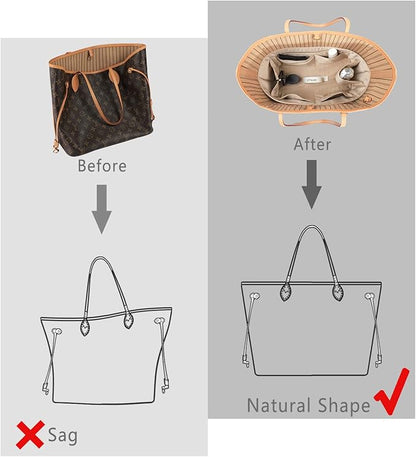 ZTUJO Purse Organizer Insert For Handbags, Silk Purse Organizer with Zipper, Silky Smooth, Bag Organizer For Speedy Neverfull Tote,onthego,Artsy, 6 Sizes (XL,Silky Beige)