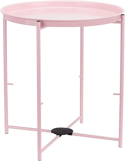 Amazon Basics Round End Table, Dusty Pink, 17.7"D x 17.7"W x 18.9"H | Side Table, with Cloth Basket, Storage