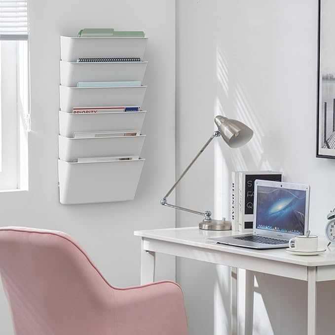 Clear Acrylic Single Pocket, Plastic Hanging Wall Mount File Holder for Office Home (White, 8 Pack)