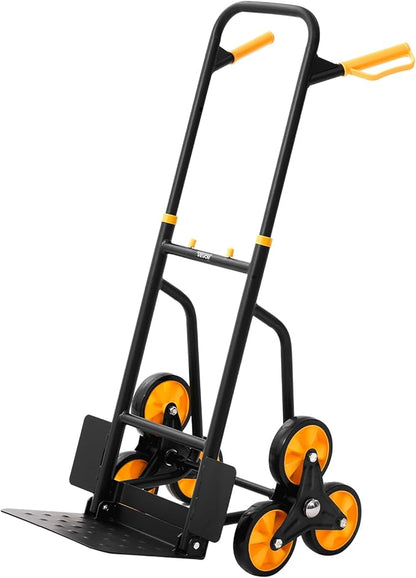 VEVOR Stair Climbing Cart, 770 lbs Stair-Climbing Capacity, Heavy-Duty Folding Trolley Cart with Telescoping Handle, 6 Wheels and 2 Bungee Cords, Stair Climber Dolly for Home, Groceries, Warehouse