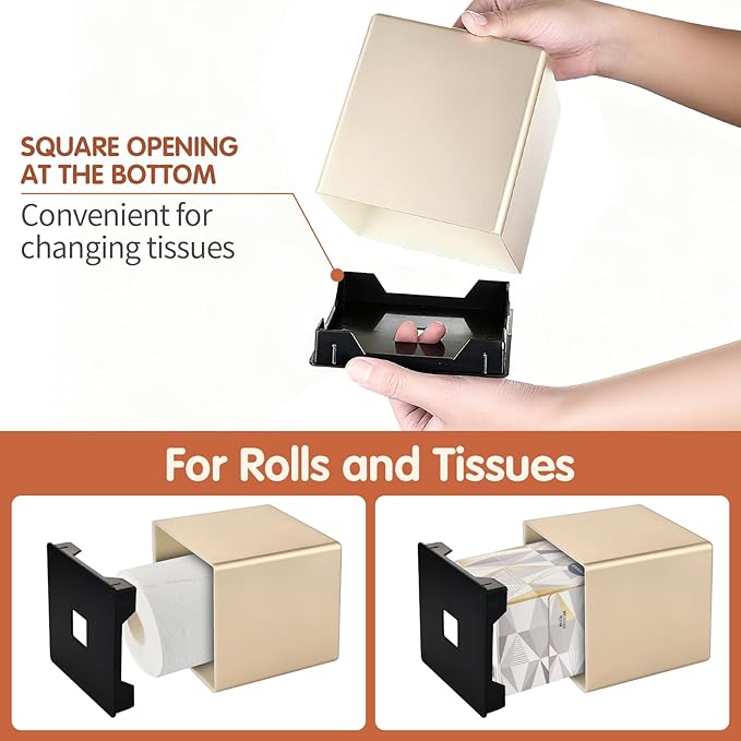 Y-in Hand Tissue Box Cover, Decorative Modern Square Facial Storage Tissue Box Holder, Home Accessories for Bathroom Vanity Countertops, Dressers, Night Stand, Parlors and Office - Champagne Gold