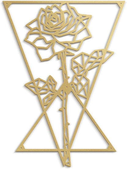 SIGNLEADER Metal Wall Art Decor Rose in Square Frame Modern Abstract Wall Sculpture Hangings Home Decoration for Living Room, Bedroom, Bathroom, Kitchen, Outdoor - 24" Gold