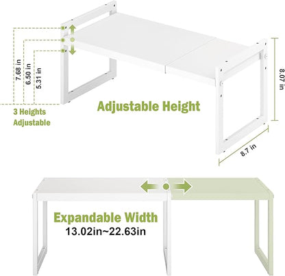DOLALIKE Expandable Kitchen Countertop Organizer, Stackable Cabinet Shelf Organizers, Space Saving Spice Rack Pantry Storage for Bathroom Office Organization (White, 1 Tier)