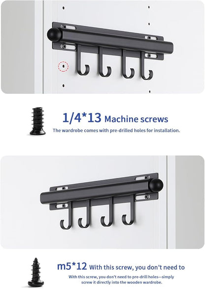 12" Valet Rod for Closet Pull Out With 4 Hooks Valet Rods for Closets (2Pack Black) Closet Valet Rod Slide Out