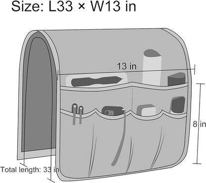 Sofa Armrest Organizer, Remote Control Holder for Recliner Couch, Arm Chair Caddy with 6 Pockets for Magazine, Tablet, Phone, iPad (Silver Gray, W13'' x L33'')