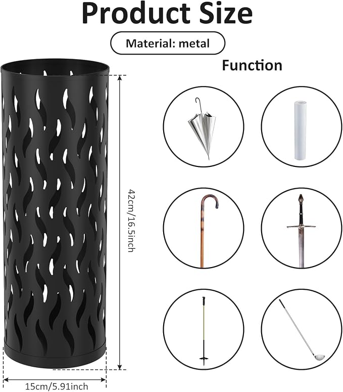 US Umbrella Stand Metal Umbrella Holder Hollowed Umbrella Rack Freestanding Umbrella Stand Rack Practical Umbrella Organizer Indoor Umbrella Storage Rack for Home Entryway(black-1-circular)