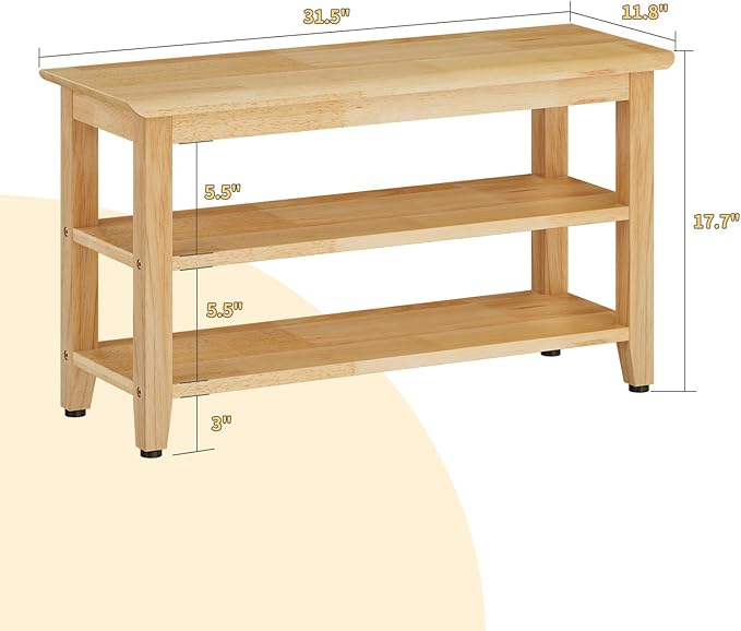 Wood Shoe Bench for Entryway,Bench with Shoe Rack,Storage Shoe Organizer for Hallway,Living Room,Bedroom (Natural, 31.5''W×11.81‘’D×17.71‘’H)