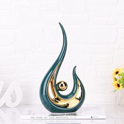 LCCCK Teal Gold Abstract Figurine Statues for Home Decor – Modern Ceramic Sculpture Accent, Decorative Statues for Living Room, Shelf, TV Stand, Office or Coffee Table Centerpiece Art Decoration