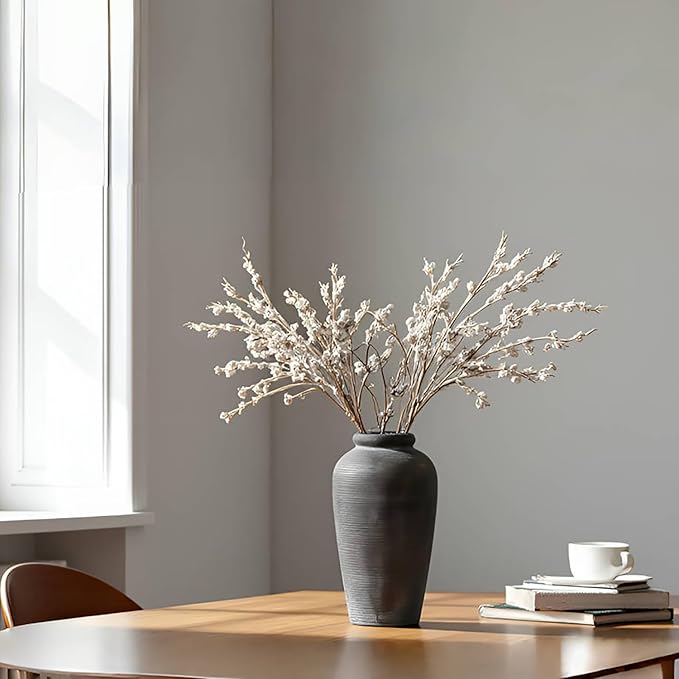NEBRYX Large Ceramic Vase, 11 inch Minimalist Vase for Home Decor, Handmade Farmhouse Flower Vase for Table Centerpiece, Wedding, Living Room, Kitchen Decoration, Shelf Decor (Black)