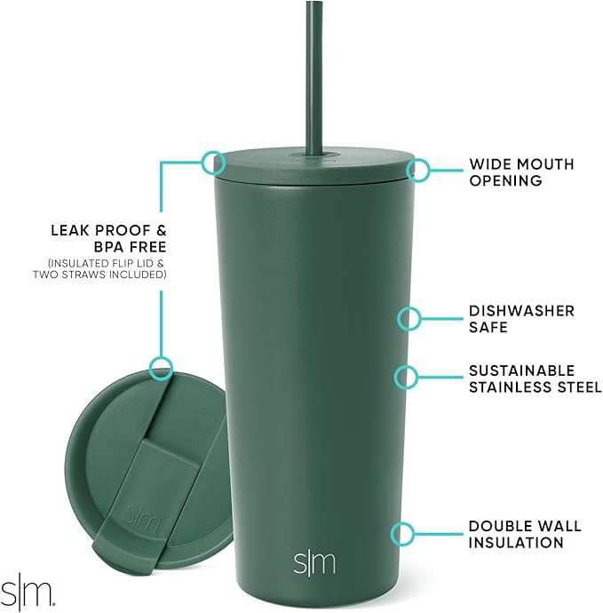 Simple Modern Insulated Tumbler with Lid and Straw | Iced Coffee Cup Reusable Stainless Steel Water Bottle Travel Mug | Gifts for Women Men Her Him | Classic Collection | 20oz | Forest