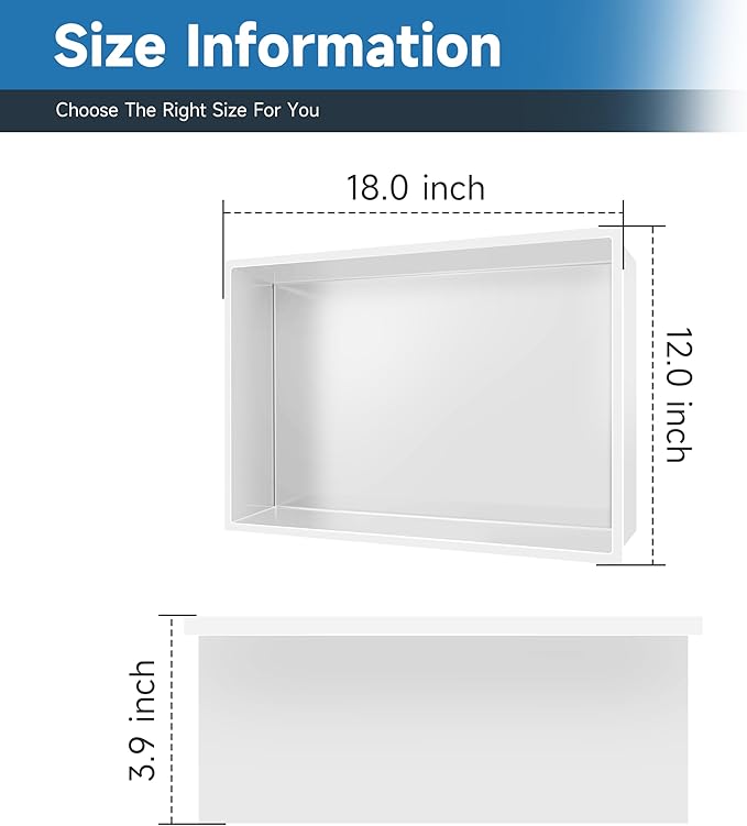 Shower Niche No Tile Needed, 18 x 12 Insert Shower Niche, Recessed Shelf for Bathroom Storage Over Mount Installation, White