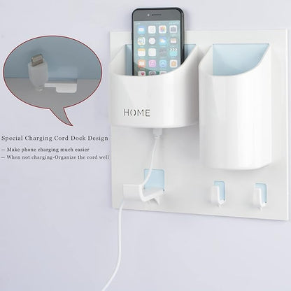 Bedside Shelf Wall Mounted Dorm Room Rack Organizer with Headset Stand Hanger,Drink Holder and Small Hooks-Use for Bedroom,Bathroom to Hold Remote,Glass,Cellphone,Beer,Solo Cup(Vertical Type/White)