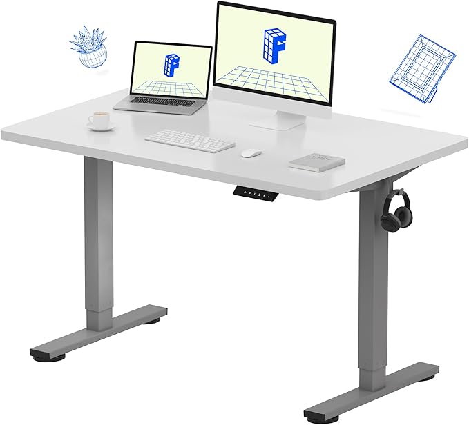 FLEXISPOT EN1 One-Piece Standing Desk with 1-Inch Thick Desktop, 48"x30" Electric Height Adjustable Desk for Home Office & Multi-Device Workstations, White(Silver Frame)