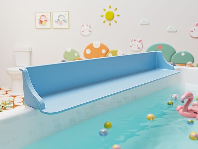 Cushore 3-Ft Bathtub Splash Guard PlayPad with Strong Suction Cups, Toy Tray Caddy Holder Storage, No-Leak, Mess-Free Bath Time for Kids, Blue