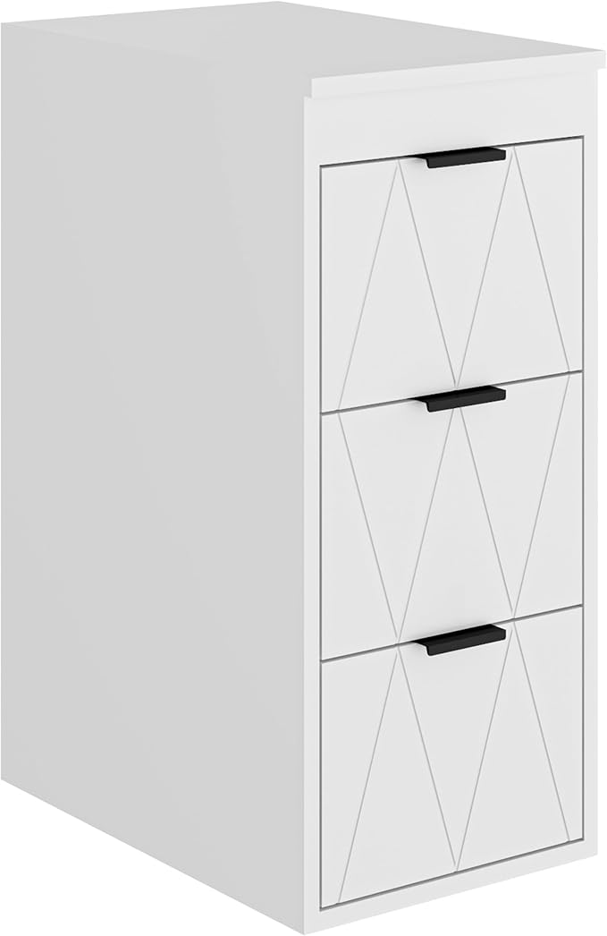 eclife 12" Bathroom Vanities Cabinet with Sink Combo, Wall Mounted Floating Cabinet W/Decor Line, Soft-Close System, 3 Extra Big Drawers, Matte Black Faucet, White