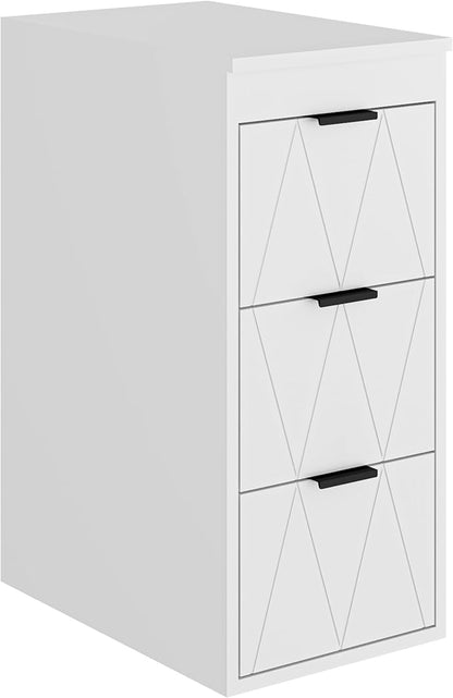 eclife 12" Bathroom Vanities Cabinet with Sink Combo, Wall Mounted Floating Cabinet W/Decor Line, Soft-Close System, 3 Extra Big Drawers, Matte Black Faucet, White