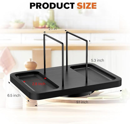 Rotating Napkin Holder for Table, Bamboo Standing Napkin Dispenser with Salt Pepper Shakers Caddy, Black Metal Hand Towel Holder for Bathroom Home Kitchen Farmhouse Decor Not Including Shakers