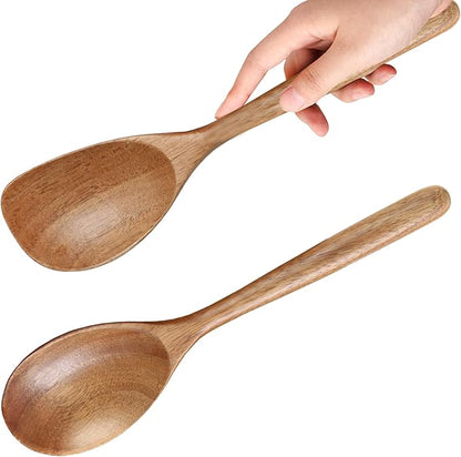 MornHalo 2PCS Acacia Wooden Spoons For Cooking 12-inch Smooth Finish Corner Spoon And Cooking Spoons-Comfortable Grip Wood Spoons for Cooking - Non-Stick Wooden Cooking Utensils