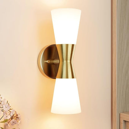 Bathroom Wall Sconce, Modern Indoor Vanity Light Fixtures 13", Up Down Lighting, Wall Mount Lamp for Living Room Bedroom Hallway Stairway Fireplace Mirror E26 Base 1PC White&Gold