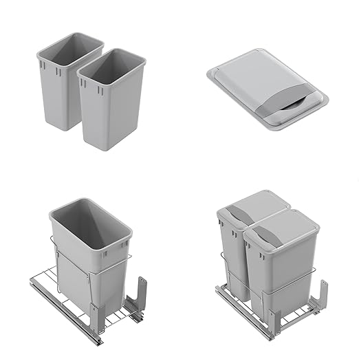 Dowell 2 Pack 35Qt Wastebasket Trash Container, 9Gal, Plastic, Stackable, for Kitchen/Bathroom/Office, Fits Under Sink/Desk - Grey (2Pack, 35 QT)