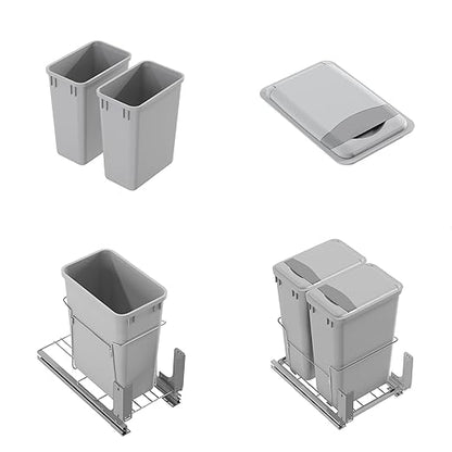 Dowell 2 Pack 35Qt Wastebasket Trash Container, 9Gal, Plastic, Stackable, for Kitchen/Bathroom/Office, Fits Under Sink/Desk - Grey (2Pack, 35 QT)