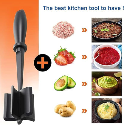 6Pcs Ground Meat Chopper - Nylon Nonstick Ground Beef Chopper with 5 Curved Blades & Ergonomic Non-Slip Handle, Dishwasher Safe Sturdy Meat Masher, Heat-Resistant Potato Masher for Kitchen