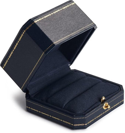 Oirlv Royal Blue Double Ring Box (Jewelry Storage, 2.95x2.95x1.96 inches, Leather, Square, 1 Compartment, 1 Drawer, 0.2 pounds) for Wedding, Anniversary, Engagement, Valentine's Day