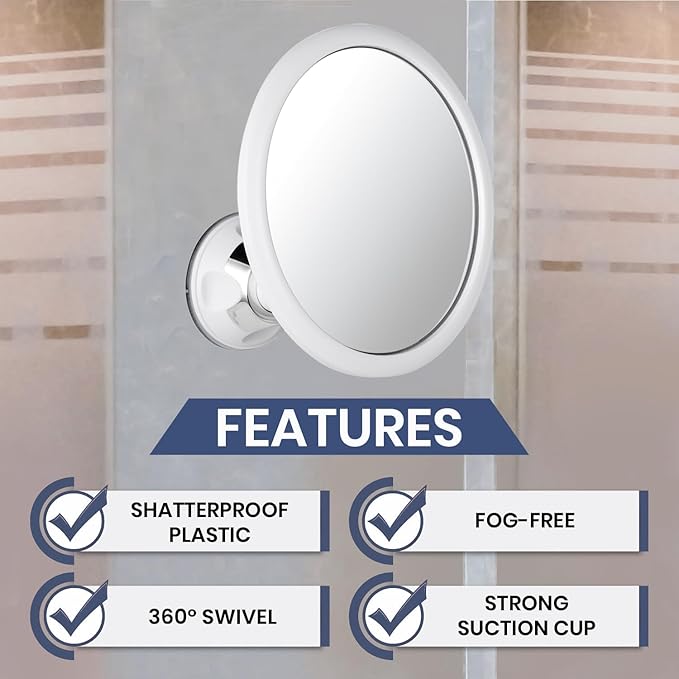 MIRRORVANA Anti Fog Mirror for Shower - Fogless, Shatterproof Shaving Mirror with 360° Swivel and Adjustable Suction Cup - 6.7" x 6.7" Round