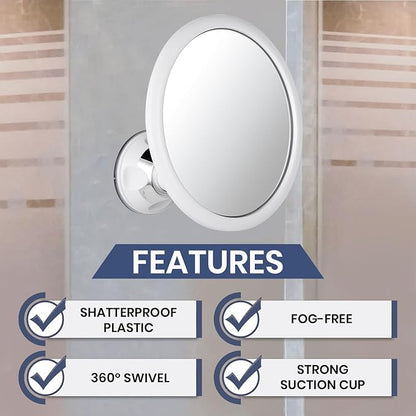 MIRRORVANA Anti Fog Mirror for Shower - Fogless, Shatterproof Shaving Mirror with 360° Swivel and Adjustable Suction Cup - 6.7" x 6.7" Round