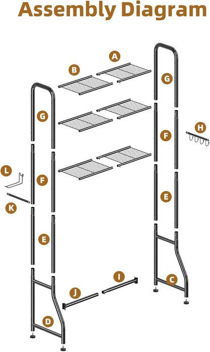 Simple Trending Over The Toilet Storage Rack, Metal 3 Tier Bathroom Organizer Shelf with Paper Holder and 3 Hooks, Freestanding Shelf Space Saver Above Toilet,Black
