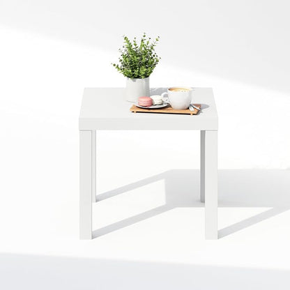 Furinno Classic Coffee Table, Square Modern Center Table with Triple Thick Tabletop, Simple Side Table with 4 Legs, for Living Room, Bedroom, Home Office, White