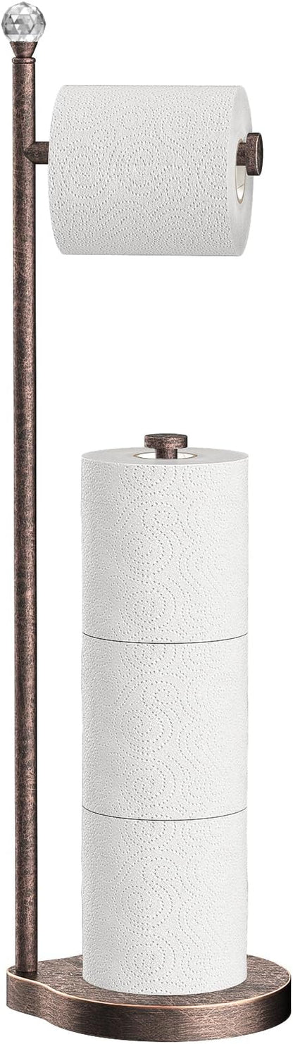 KASUNTO Toilet Paper Holder for Bathroom, Heavy Weighted Metal Free Standing Toilet Paper Storage with Crystal Ball, Toilet Paper Stand for Bathroom Accessories, Oil Rubbed Bronze [Holds MEGA Rolls]