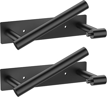FORIOUS Black Toilet Paper Holder, Adhesive or Wall Mounted Options, Stainless Steel Rustproof Stick on no Drilling Double Post Pivoting Toilet Tissue Roll Holder for Bathroom,2 Pack Matte Black