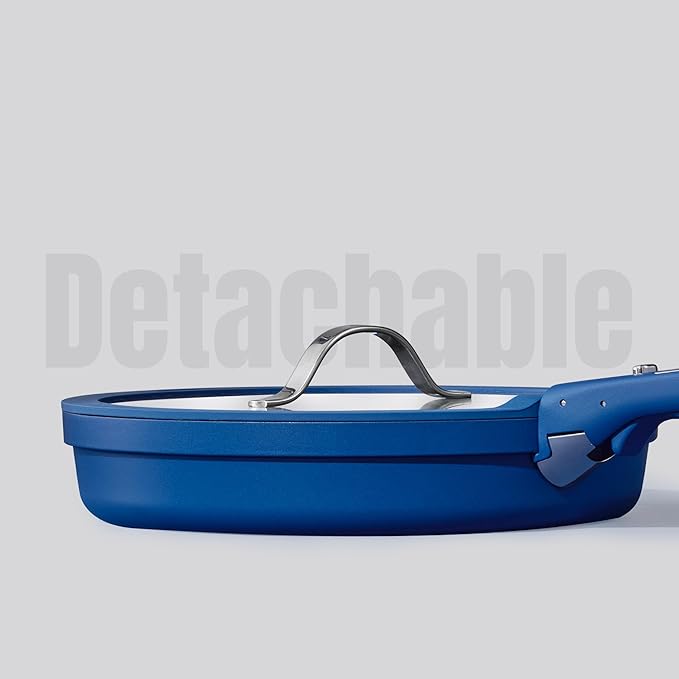 CAROTE 8Pcs Non Stick Frying Pans Set 3 Sizes(8,10,12 Inch), Kitchen Nonstick Skillets with Detachable Handle, Cooking Pan with lid, Oven Safe, Induction Cookware, Stackable Kitchen Set, Blue