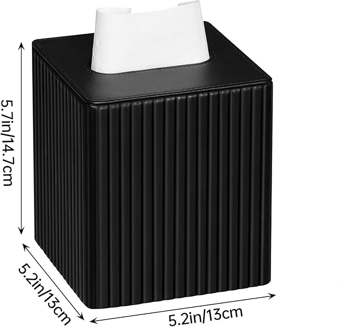 MEIBOOCH PU Leather Tissue Box Cover Square Tissue Box Holder with Magnetic Closure (Black Stripe)