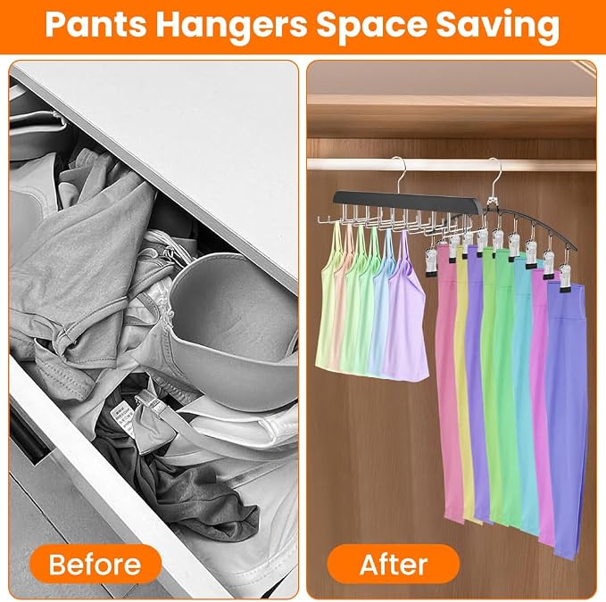 2 Pack Legging Organizer & Bra Hanger, Space Saving Underwear and Pants Storage Hangers max Holding 30 Clothes, Multipurpose Hangers for Shorts,Hats(Color:Black+Silver)