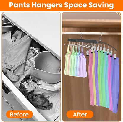 2 Pack Legging Organizer & Bra Hanger, Space Saving Underwear and Pants Storage Hangers max Holding 30 Clothes, Multipurpose Hangers for Shorts,Hats(Color:Black+Silver)