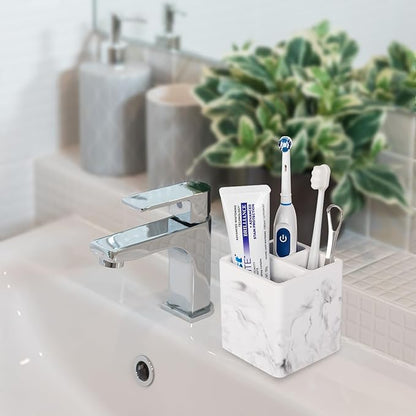 Diatomite Toothbrush Holders for Bathrooms, Electric Toothbrush and Toothpaste Holder 3 Slots Tooth Brush Organizer for Bathroom Countertop, Shower, Vanity - Marble White