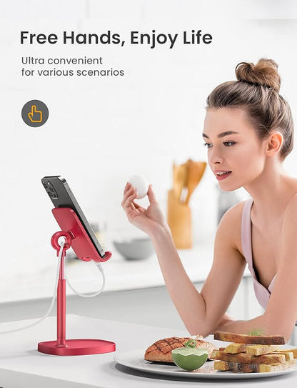 LISEN Cell Phone Stand Adjustable Phone Holer for Desk, Computer Office Desk Accessories for iPhone 16 Holder Women Kitchen Essentials Fits Switch Kindle iPads Tablet 4-10in (Red)