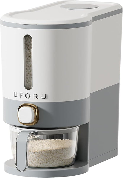 UFORU Rice Dispenser, Rice Storage Container with Measuring Cup for Kitchen Pantry Household, Dry Food Storage Containers Airtight, Sealed Moisture Proof (Grey 11 Lbs)