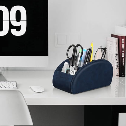Large Remote Control Holder with 5 Compartments, KENOBEE Anti-slip Desktop Caddy Storage Organizer for Phone, Remote Controllers, Office Supplies, Makeup Brush, Media Accessories,Blue